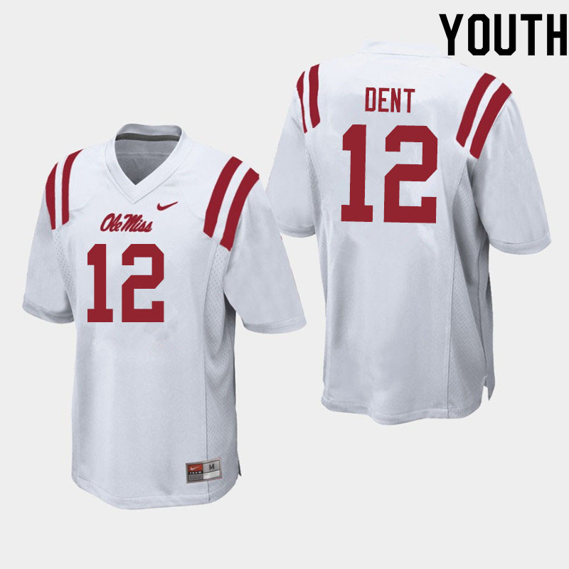Kinkead Dent Ole Miss Rebels NCAA Youth White #12 Stitched Limited College Football Jersey QAX0058FB